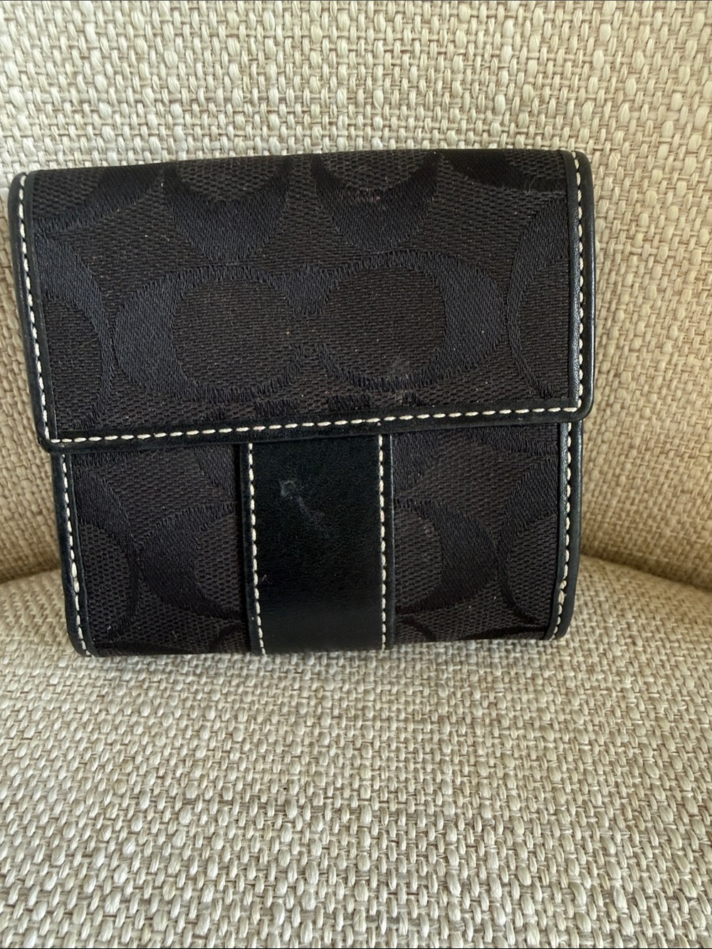 Coach Black Signature Compact Bi-fold Wallet